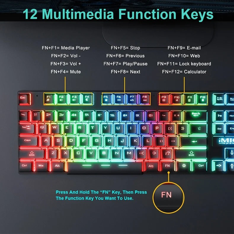 104 key Backlit Mechanical Keyboard Wired Gaming Keyboard waterproof Luminous keyboard And Mouse Set for Gamer PC Laptop Office
