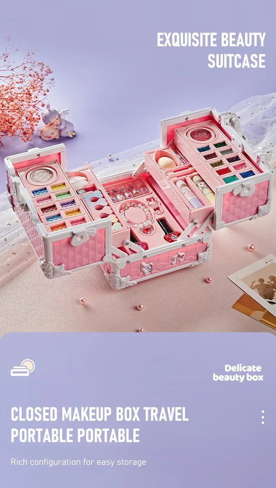 Kids Makeup Kit Little Girls 49 Pcs Washable Makeup Kit Real Girl Princess Make Up Kit with Cosmetic Case Play Set Birthday Gift