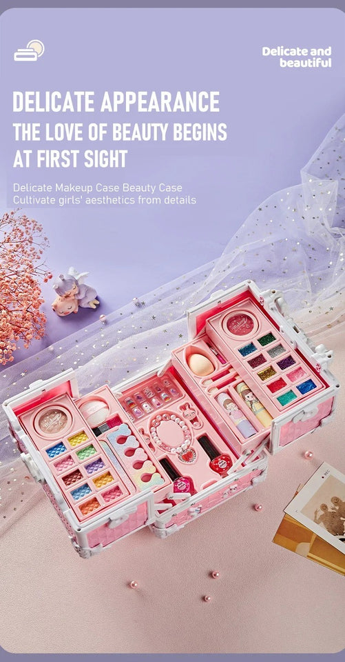 Kids Makeup Kit Little Girls 49 Pcs Washable Makeup Kit Real Girl Princess Make Up Kit with Cosmetic Case Play Set Birthday Gift
